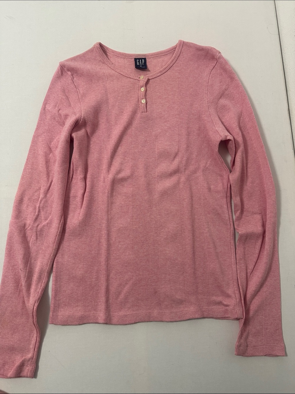 GAP Pink Ribbed Long-Sleeve Henley Top